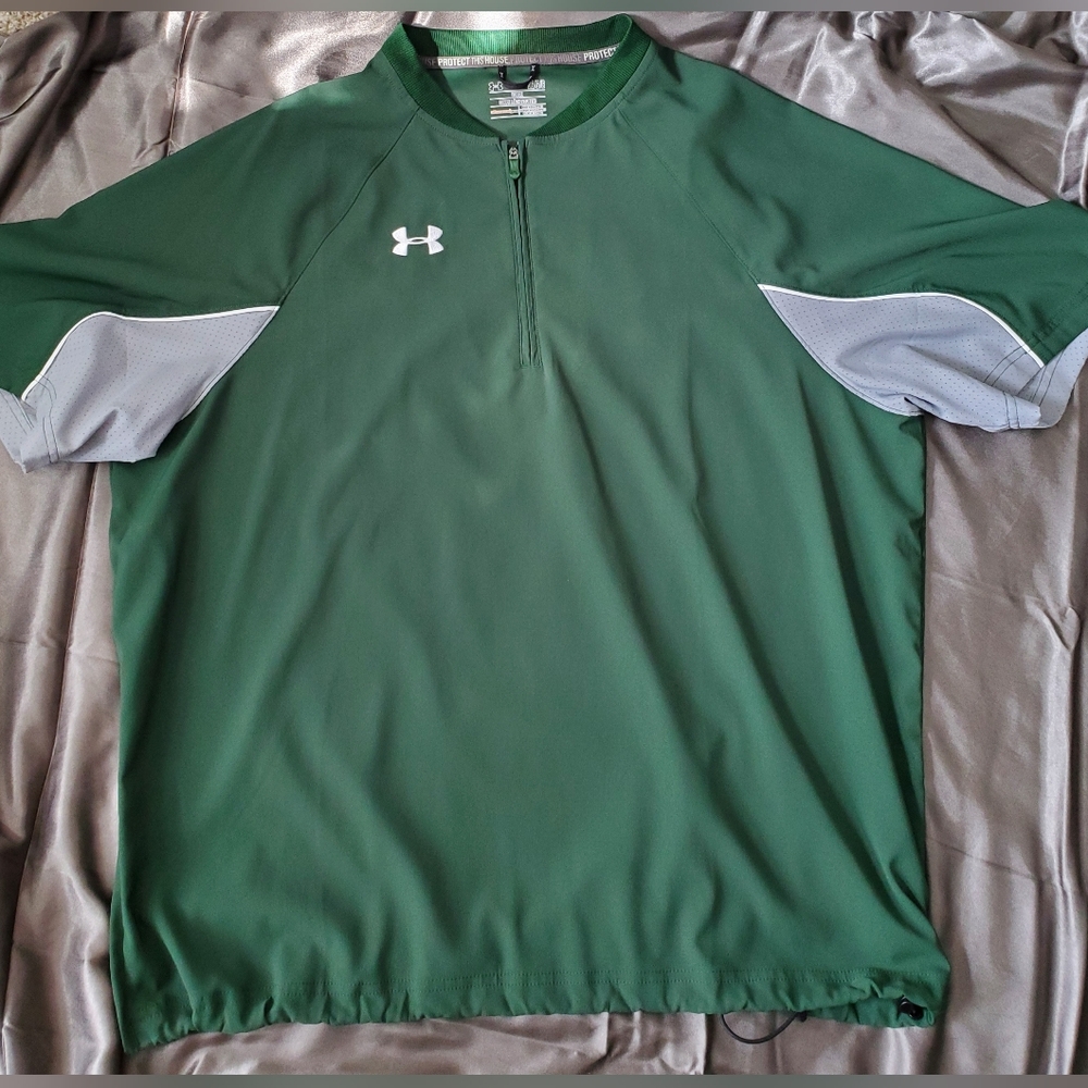 Under Armour Shirt Men's Size L Green Quarter Zip Short Sleeve Loose Fit